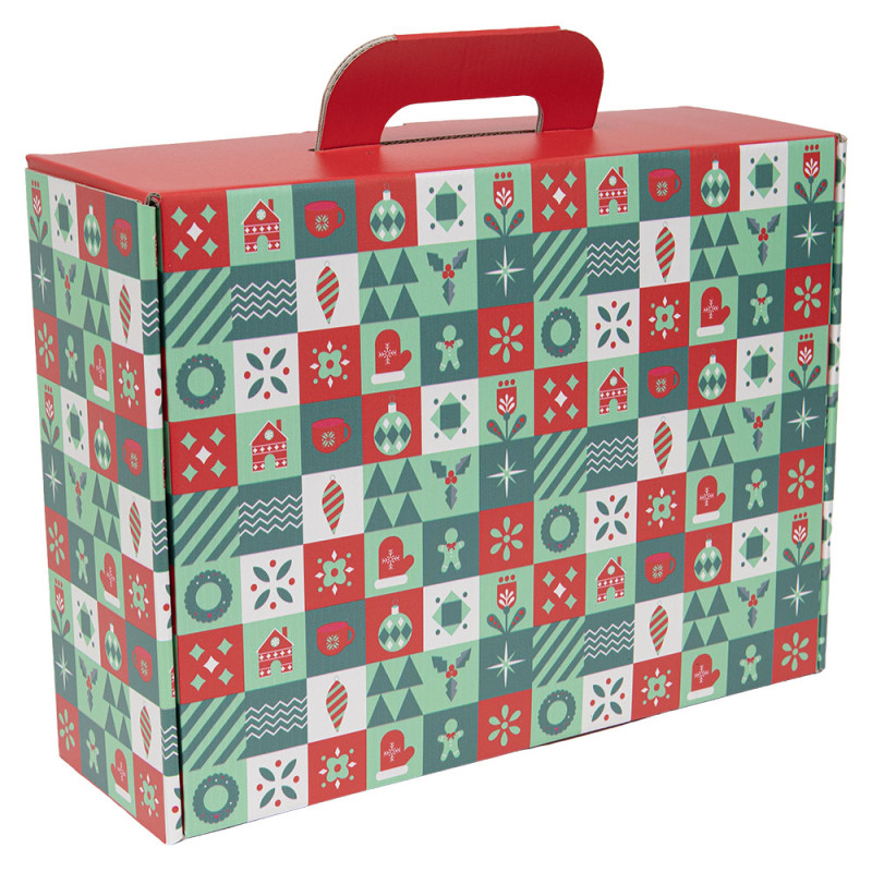 Valisette rectangulaire carton rouge, blanc, vert, livré à plat – Green Harmony – 36,5 × 27 × 12 cm