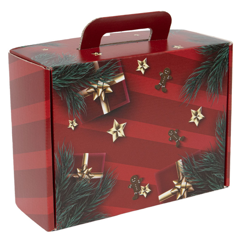 Valisette rectangulaire carton rouge/vert, livré à plat – Holly Spirit – 34,5 × 22 × 12cm