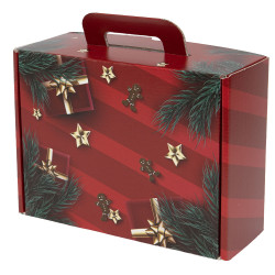 Valisette rectangulaire carton rouge/vert, livré à plat – Holly Spirit – 34,5 × 22 × 12cm
