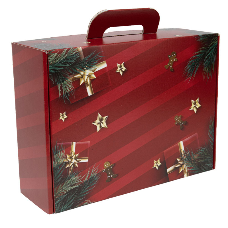 Valisette rectangulaire carton rouge/vert, livré à plat – Holly Spirit – 36,5 × 27 × 12 cm