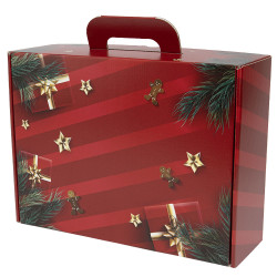 Valisette rectangulaire carton rouge/vert, livré à plat – Holly Spirit – 36,5 × 27 × 12 cm