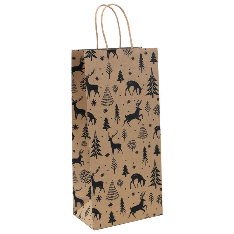 Sac rectangulaire 2 bouteilles en carton avec anses torsadées – Forêt Noire – 16,5 x 10 x 35 cm