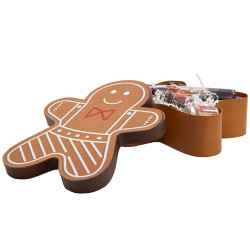 Boîte en forme de bonhomme carton marron et blanc – Pain d'épices – 31 × 25,4 × 8 cm