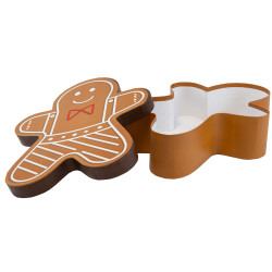 Boîte en forme de bonhomme carton marron et blanc – Pain d'épices – 31 × 25,4 × 8 cm