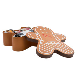 Boîte en forme de bonhomme carton marron et blanc – Pain d'épices – 37 × 30,4 × 10 cm