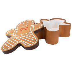 Boîte en forme de bonhomme carton marron et blanc – Pain d'épices – 37 × 30,4 × 10 cm