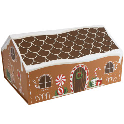 Coffret carton maison pliable marron et blanc, livré à plat – Pain d’épices – 35 x 25 x 18,5 cm