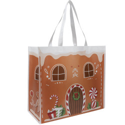 Sac shopping en polypropylène marron et blanc – Pain d’épices – 36 x 15 x 33 cm