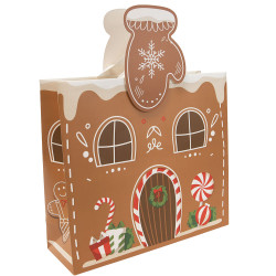 Sac luxe rectangulaire en carton marron et blanc avec anses tissu effet gant – Pain d’épices – 36 x 12 x 32 cm