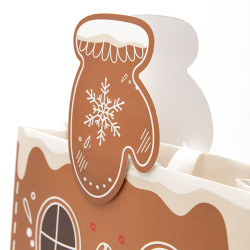 Sac luxe rectangulaire en carton marron et blanc avec anses tissu effet gant – Pain d’épices – 36 x 12 x 32 cm