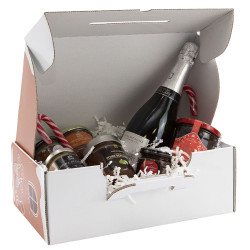 Valisette rectangulaire en carton marron et blanc – Pain d’épices – 34,5 x 22 x 12 cm