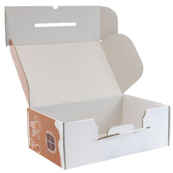 Valisette rectangulaire en carton marron et blanc – Pain d’épices – 34,5 x 22 x 12 cm
