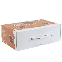 Valisette rectangulaire en carton marron et blanc – Pain d’épices – 34,5 x 22 x 12 cm