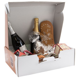 Valisette rectangulaire en carton marron et blanc – Pain d’épices – 36,5 x 27 x 12 cm