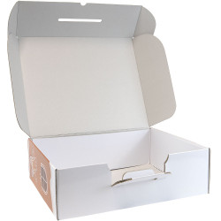 Valisette rectangulaire en carton marron et blanc – Pain d’épices – 36,5 x 27 x 12 cm