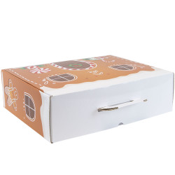 Valisette rectangulaire en carton marron et blanc – Pain d’épices – 36,5 x 27 x 12 cm