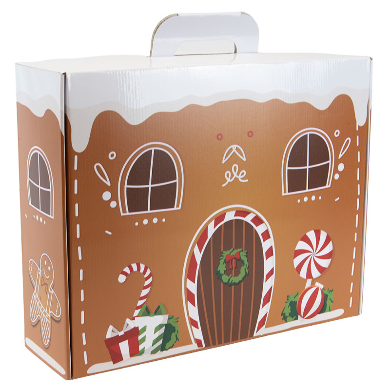 Valisette rectangulaire en carton marron et blanc – Pain d’épices – 41,5 x 33 x 12,5 cm