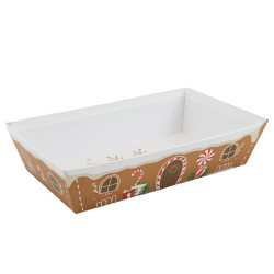 Corbeille rectangulaire en carton marron et blanc – Pain d’épices – 27 x 20 x 5 cm