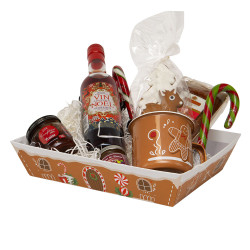 Corbeille rectangulaire en carton marron et blanc – Pain d’épices – 27 x 20 x 5 cm