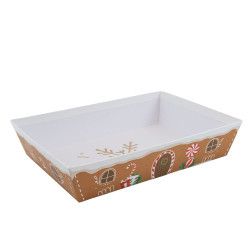 Corbeille rectangulaire en carton marron et blanc – Pain d’épices – 33 x 20 x 7 cm
