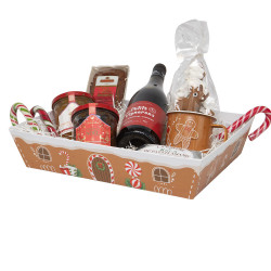 Corbeille rectangulaire en carton marron et blanc – Pain d’épices – 33 x 20 x 7 cm