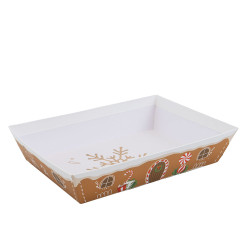 Corbeille rectangulaire en carton marron et blanc – Pain d’épices – 36 x 27 x 7 cm