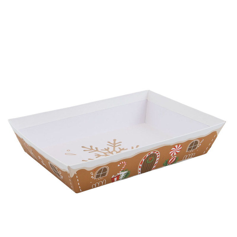 Corbeille rectangulaire en carton marron et blanc – Pain d’épices – 36 x 27 x 7 cm