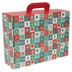 Valisette rectangulaire carton rouge, blanc, vert, livré à plat – Green Harmony – 41,5 x 33 x 12,5