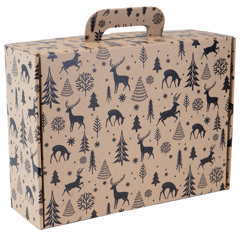 Valisette rectangulaire en carton kraft et noir – Forêt Noire – 36,5 x 27 x 12 cm