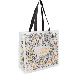 Sac shopping en polypropylène blanc et gris – Joyeuses Fêtes – 36 x 15 x 33 cm