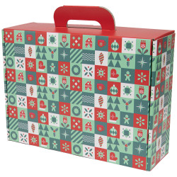 Valisette rectangulaire carton rouge, blanc, vert, livré à plat – Green Harmony – 34,5 × 22 × 12cm
