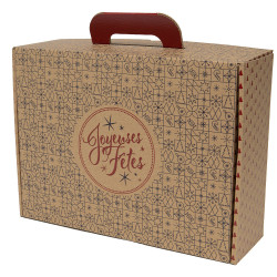 Valisette rectangulaire carton kraft rouge/noir, livré à plat – Natural Christmas – 34,5 × 22 × 12cm