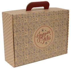 Valisette rectangulaire carton kraft rouge/noir, livré à plat – Natural Christmas – 41,5 x 33 x 12,5