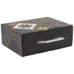 Valisette rectangulaire carton noir, blanc, jaune, livré à plat – Prestige – 34,5 x 22 x 12 cm