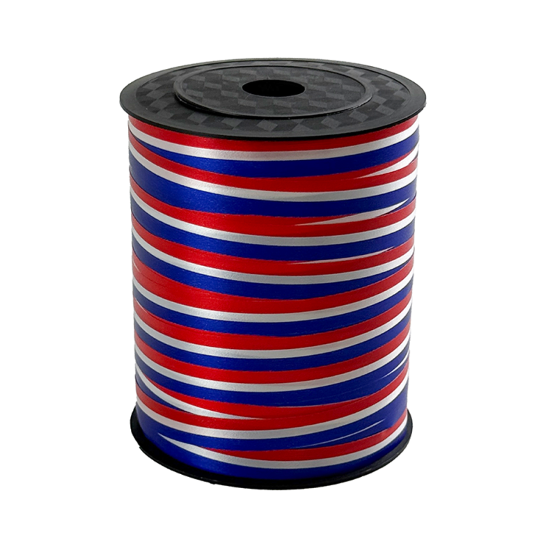 Bobine de bolduc lisse bleu blanc rouge – 10mm x 250 m